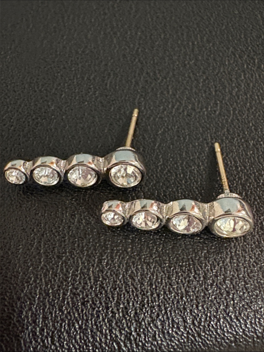 Silver Crystal Linear Stud Earrings - Unbranded